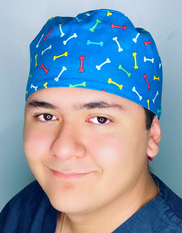 Colorful Bones on Blue Unisex Animal Scrub Cap