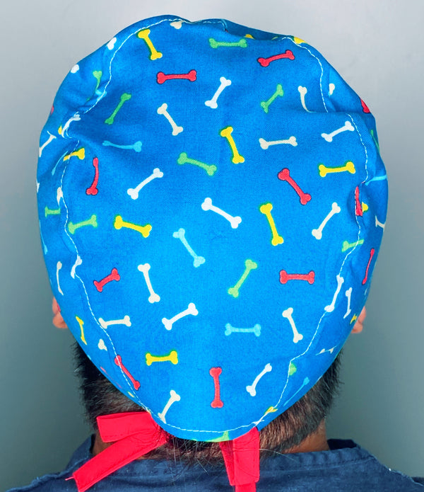 Colorful Bones on Blue Unisex Animal Scrub Cap