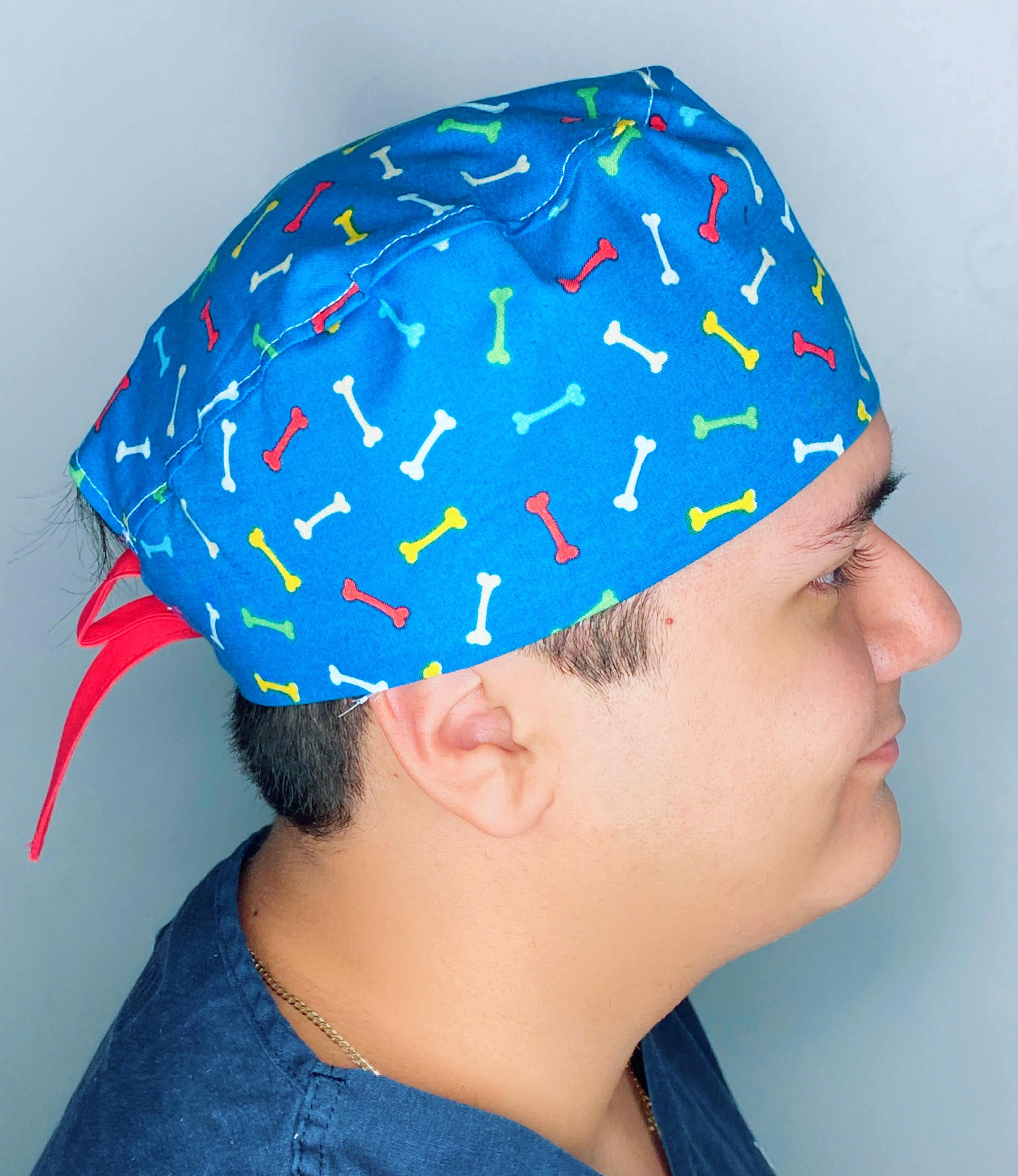Colorful Bones on Blue Unisex Animal Scrub Cap