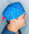 Colorful Bones on Blue Unisex Animal Scrub Cap