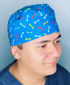 Colorful Bones on Blue Unisex Animal Scrub Cap