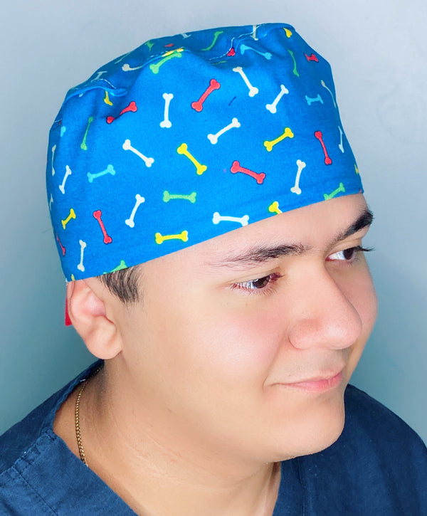 Colorful Bones on Blue Unisex Animal Scrub Cap