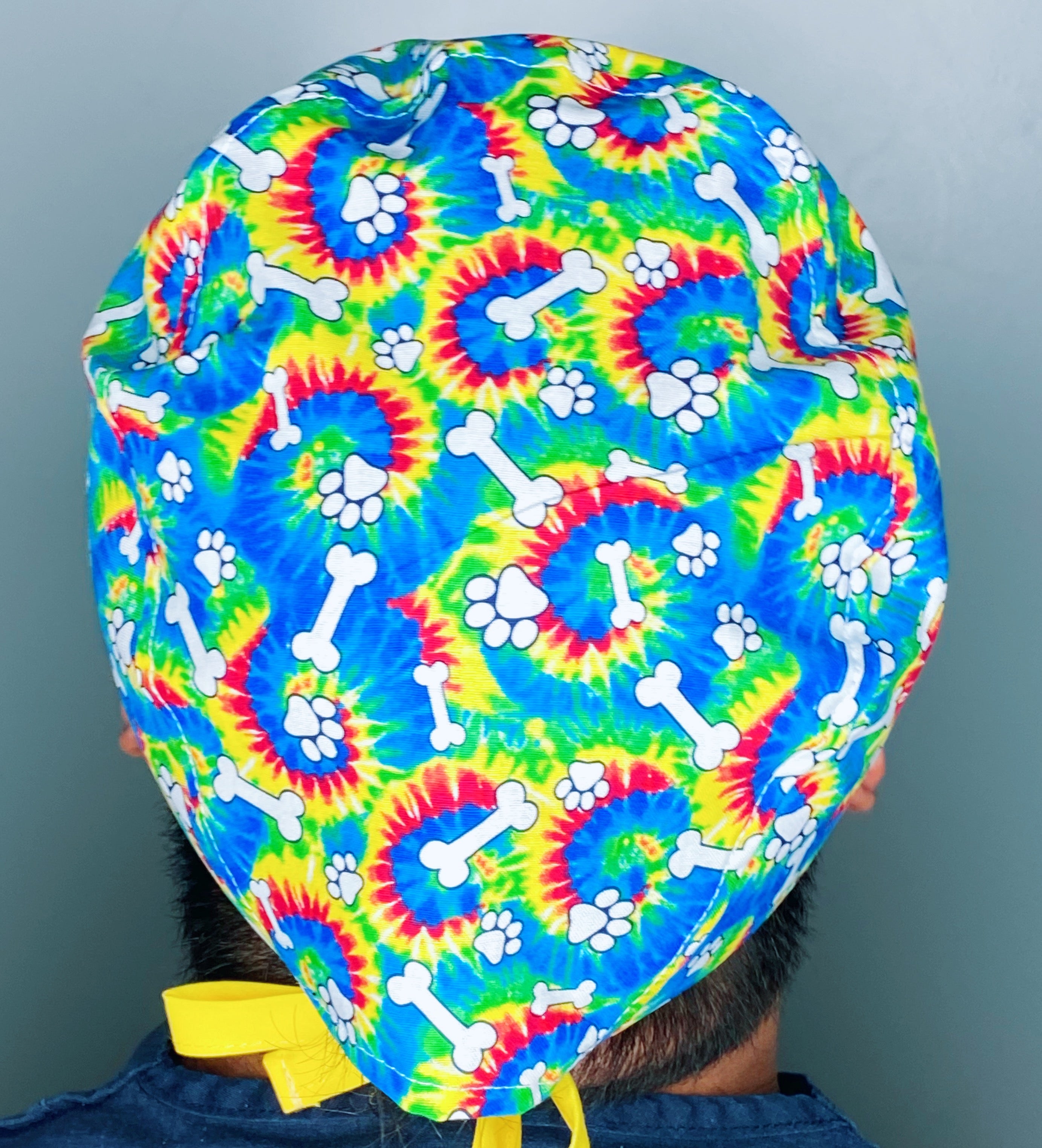 Colorful Tie Dye Treats and Paws Unisex Animal Scrub Cap