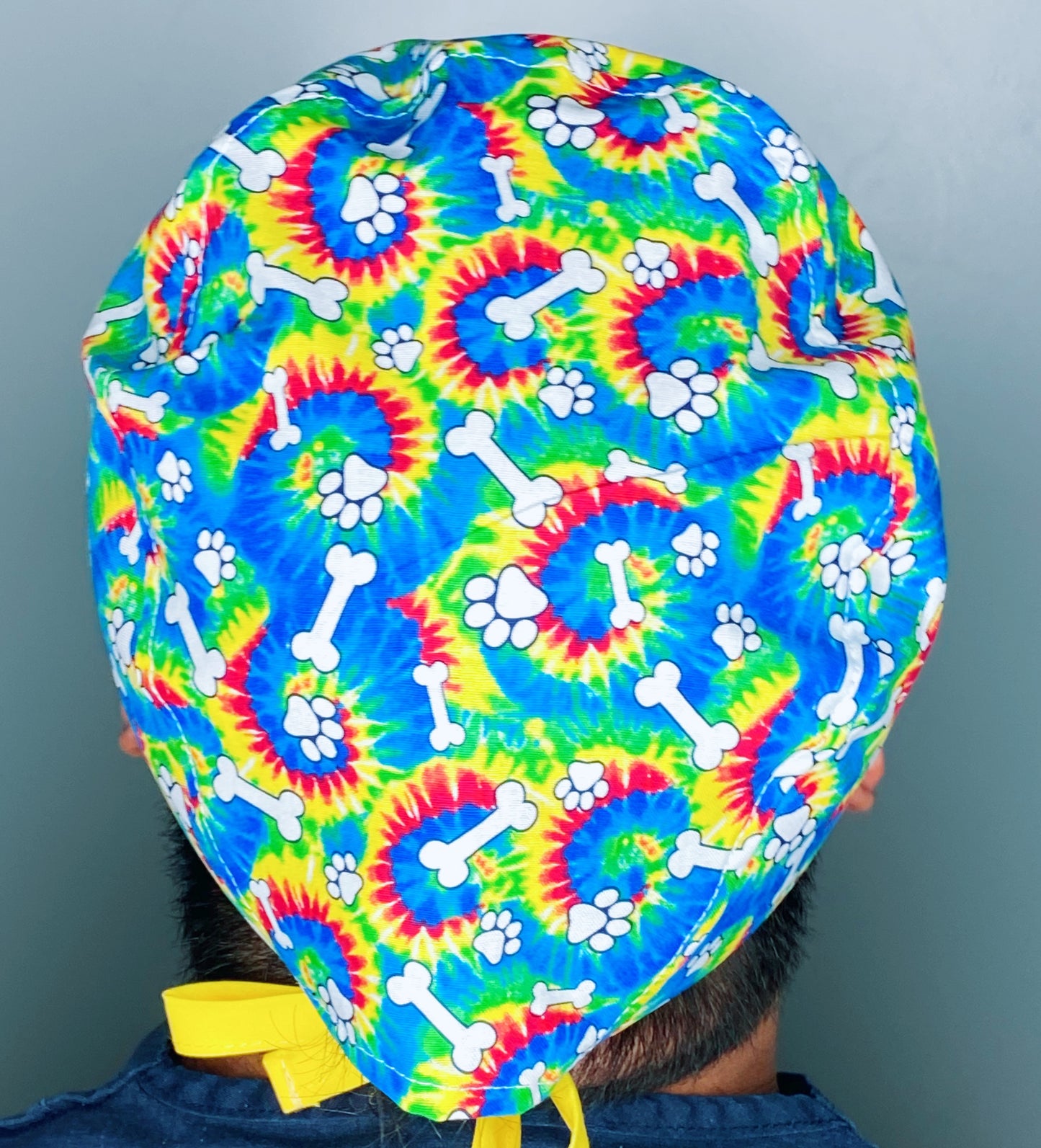 Colorful Tie Dye Treats and Paws Unisex Animal Scrub Cap
