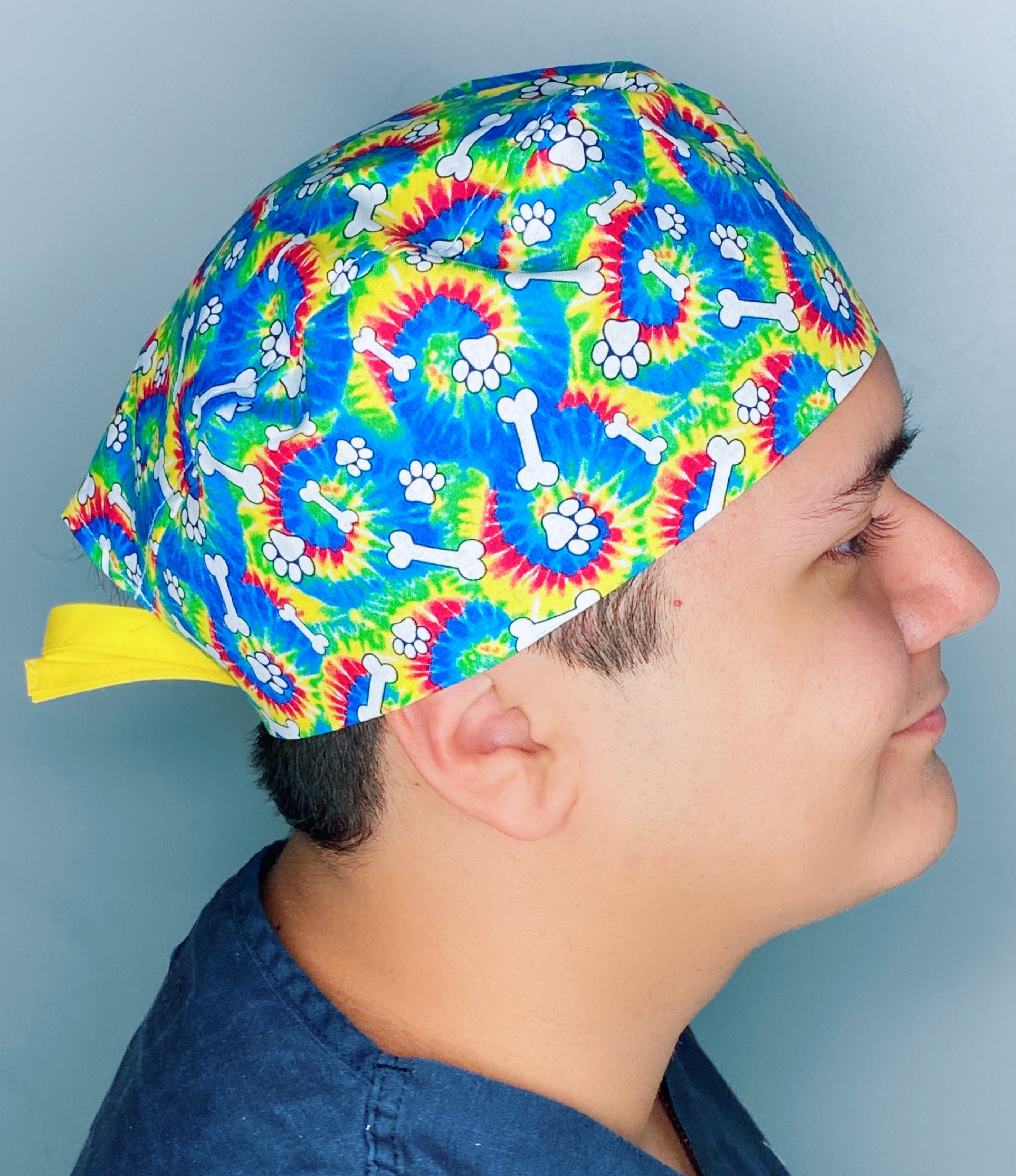 Colorful Tie Dye Treats and Paws Unisex Animal Scrub Cap