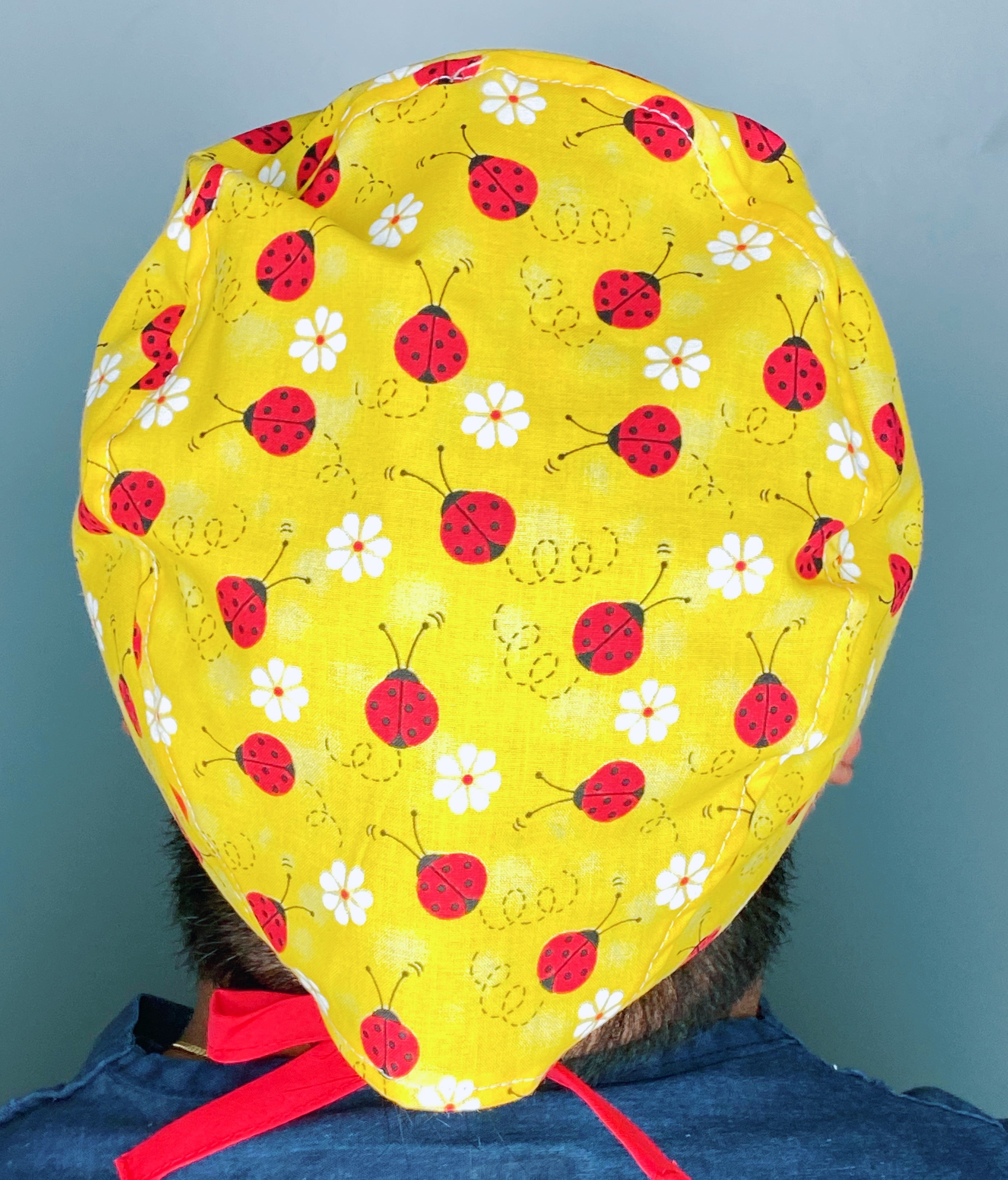 Cute Ladybugs on Yellow Unisex Animal Scrub Cap