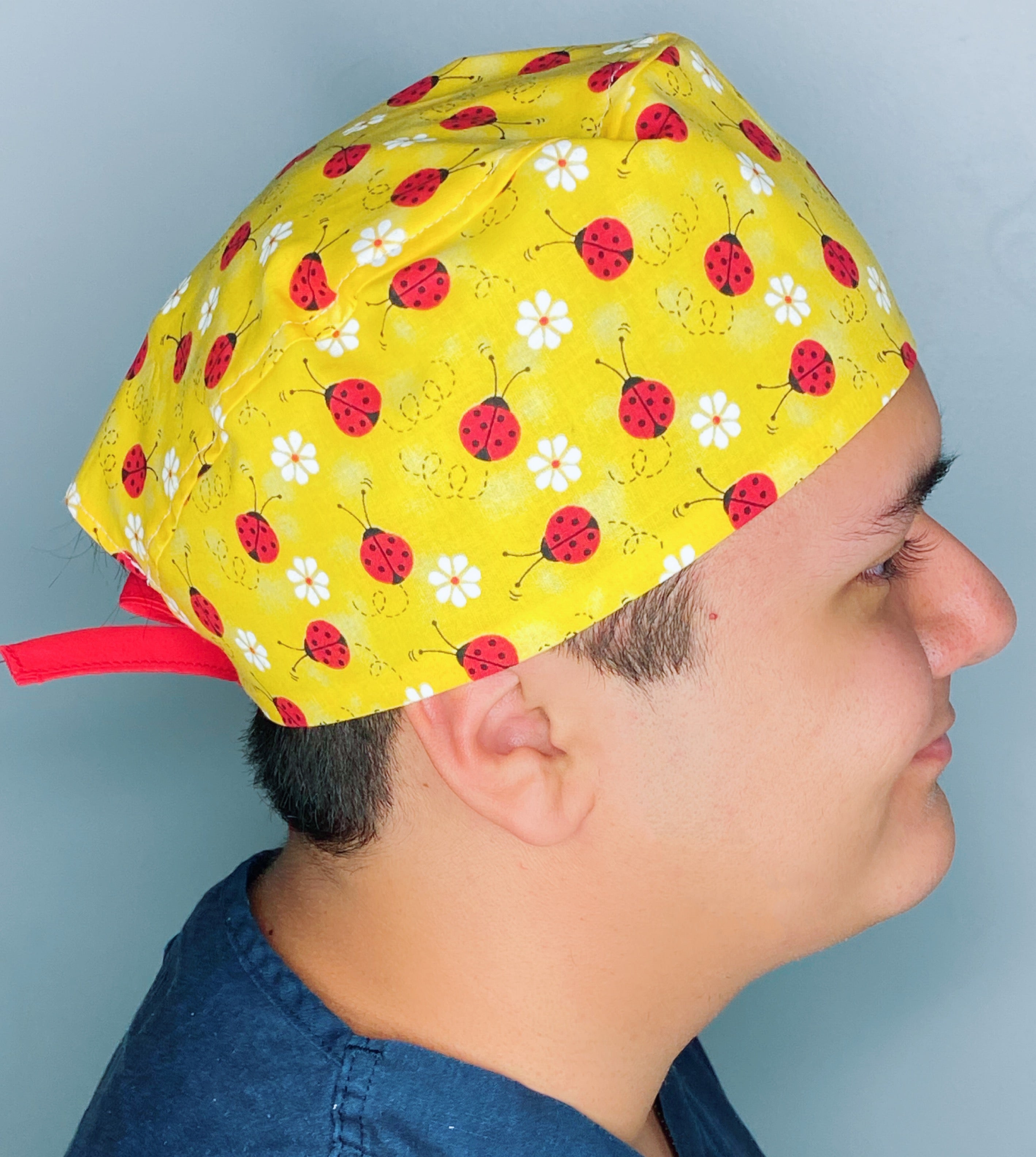 Cute Ladybugs on Yellow Unisex Animal Scrub Cap