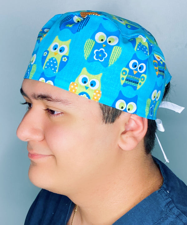 Cute Blue Owls Unisex Animal Scrub Cap