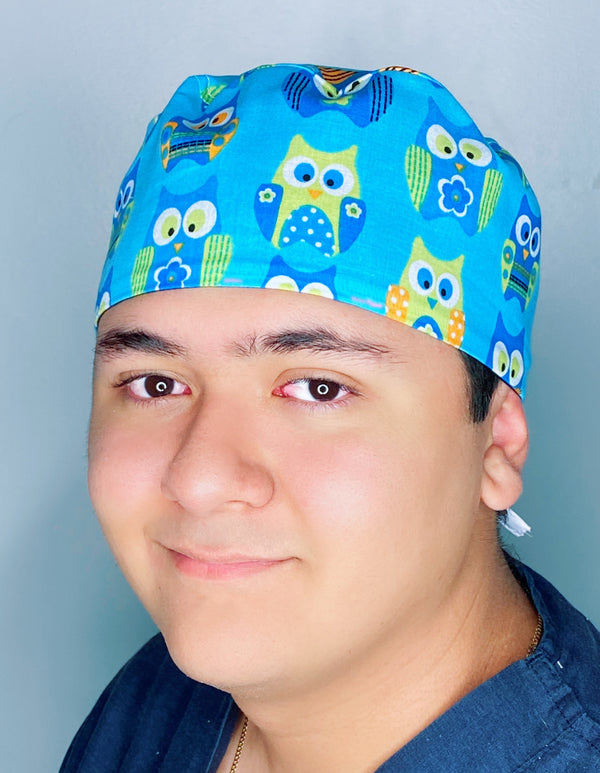 Cute Blue Owls Unisex Animal Scrub Cap