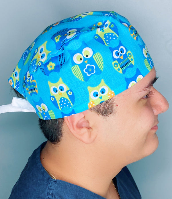 Cute Blue Owls Unisex Animal Scrub Cap