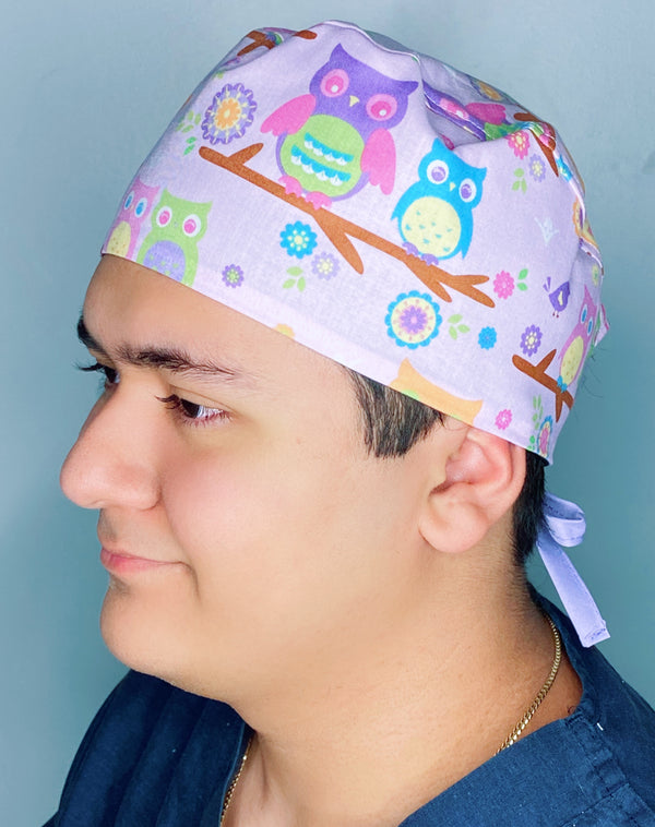 Cute Owls on Lavender Unisex Animal Scrub Cap