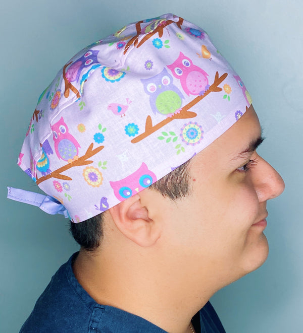 Cute Owls on Lavender Unisex Animal Scrub Cap