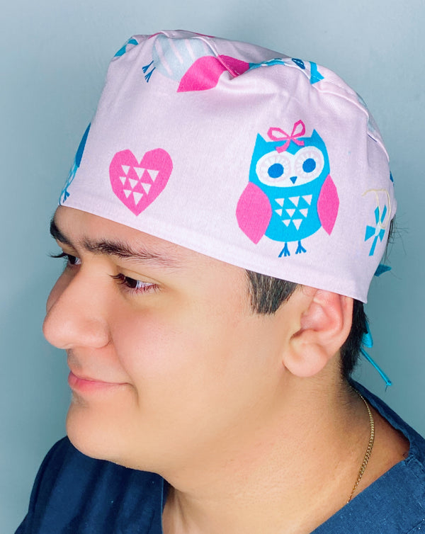 Cute Owls on Light Pink Unisex Animal Scrub Cap