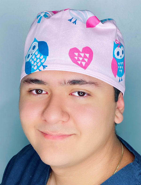 Cute Owls on Light Pink Unisex Animal Scrub Cap