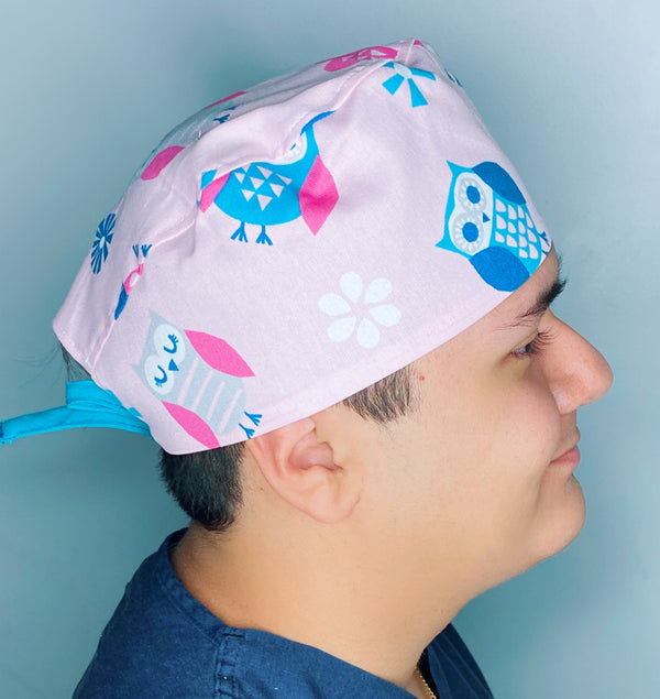 Cute Owls on Light Pink Unisex Animal Scrub Cap