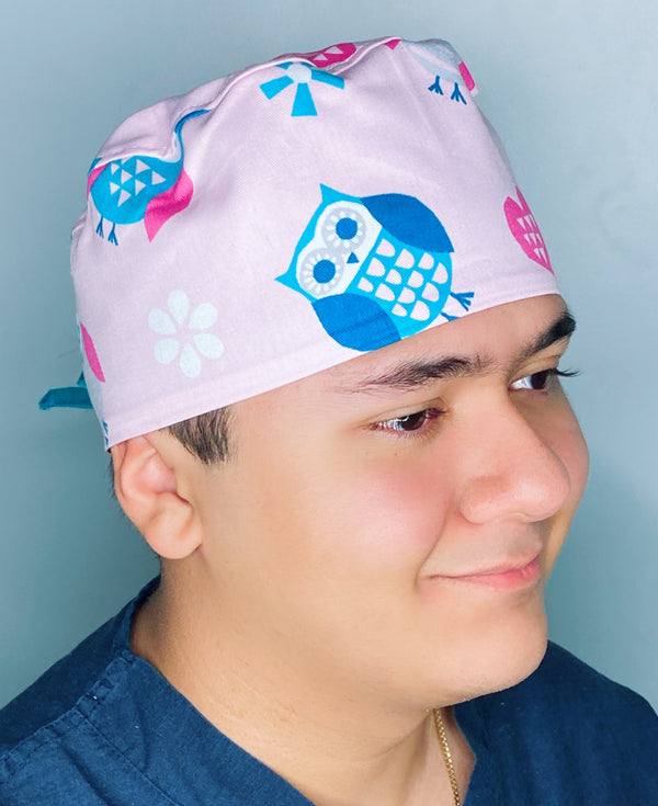 Cute Owls on Light Pink Unisex Animal Scrub Cap