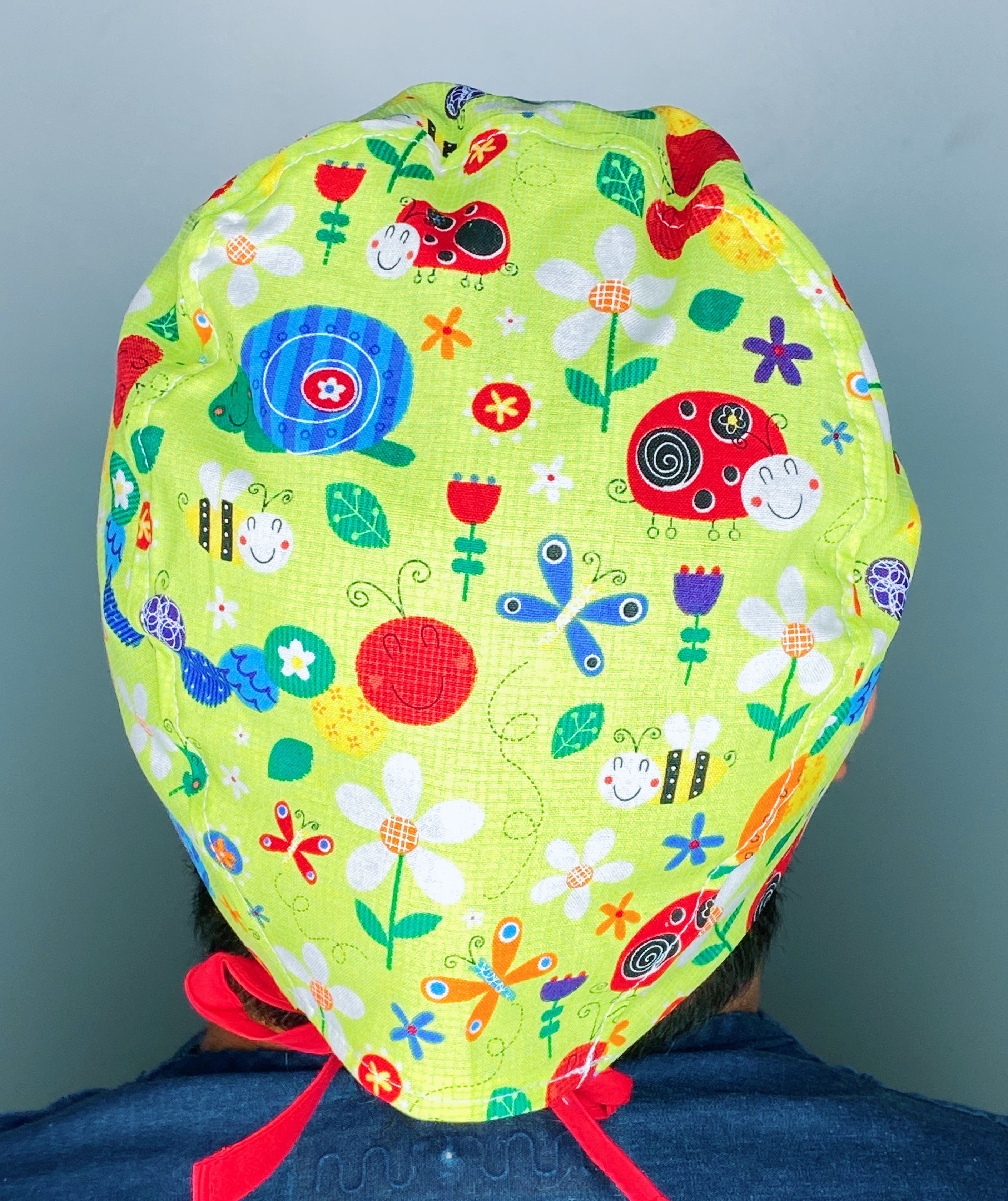 Cute Bugs on Green Unisex Animal Scrub Cap