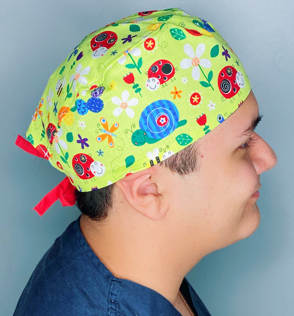 Cute Bugs on Green Unisex Animal Scrub Cap