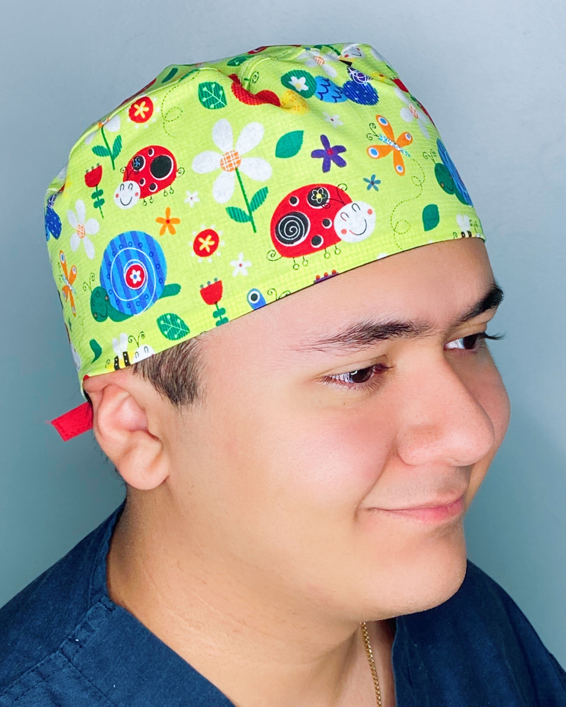 Cute Bugs on Green Unisex Animal Scrub Cap
