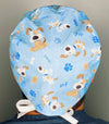 Pups Paws & Bones on Blue Unisex Animal Scrub Cap
