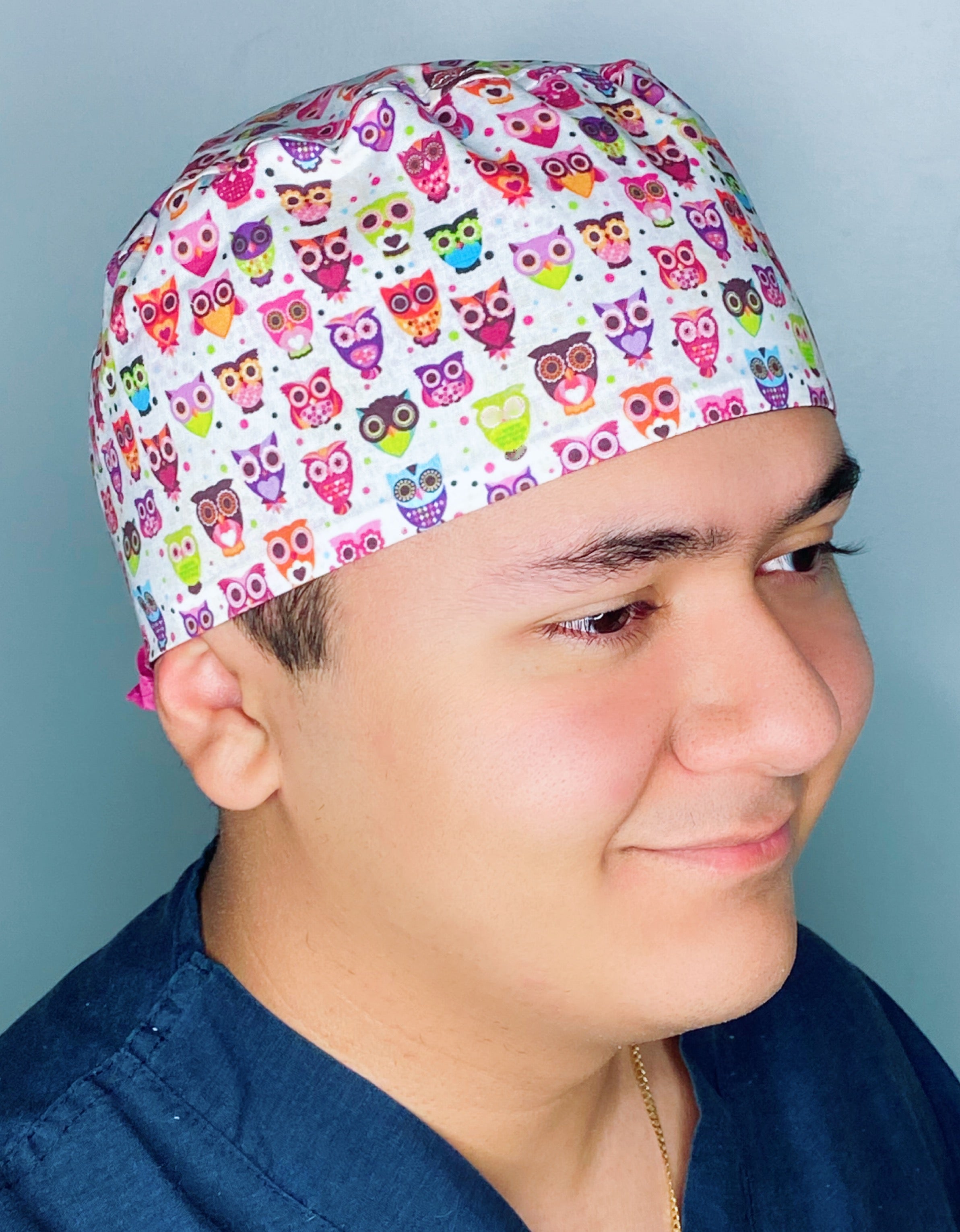 Small Cute Pink Owls Unisex Animal Scrub Cap