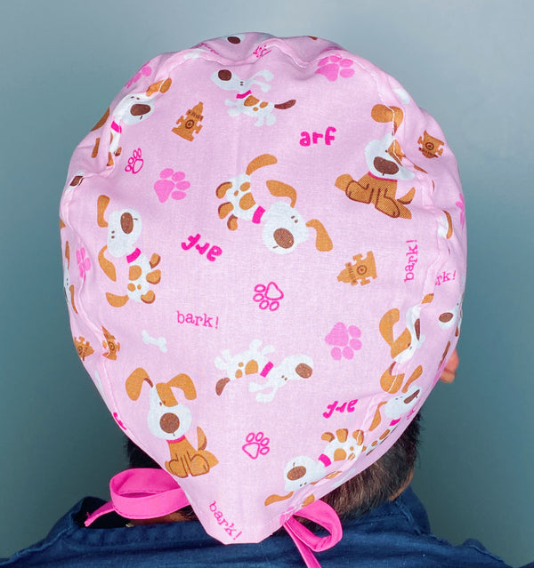 Pups Paws & Bones on Pink Unisex Animal Scrub Cap