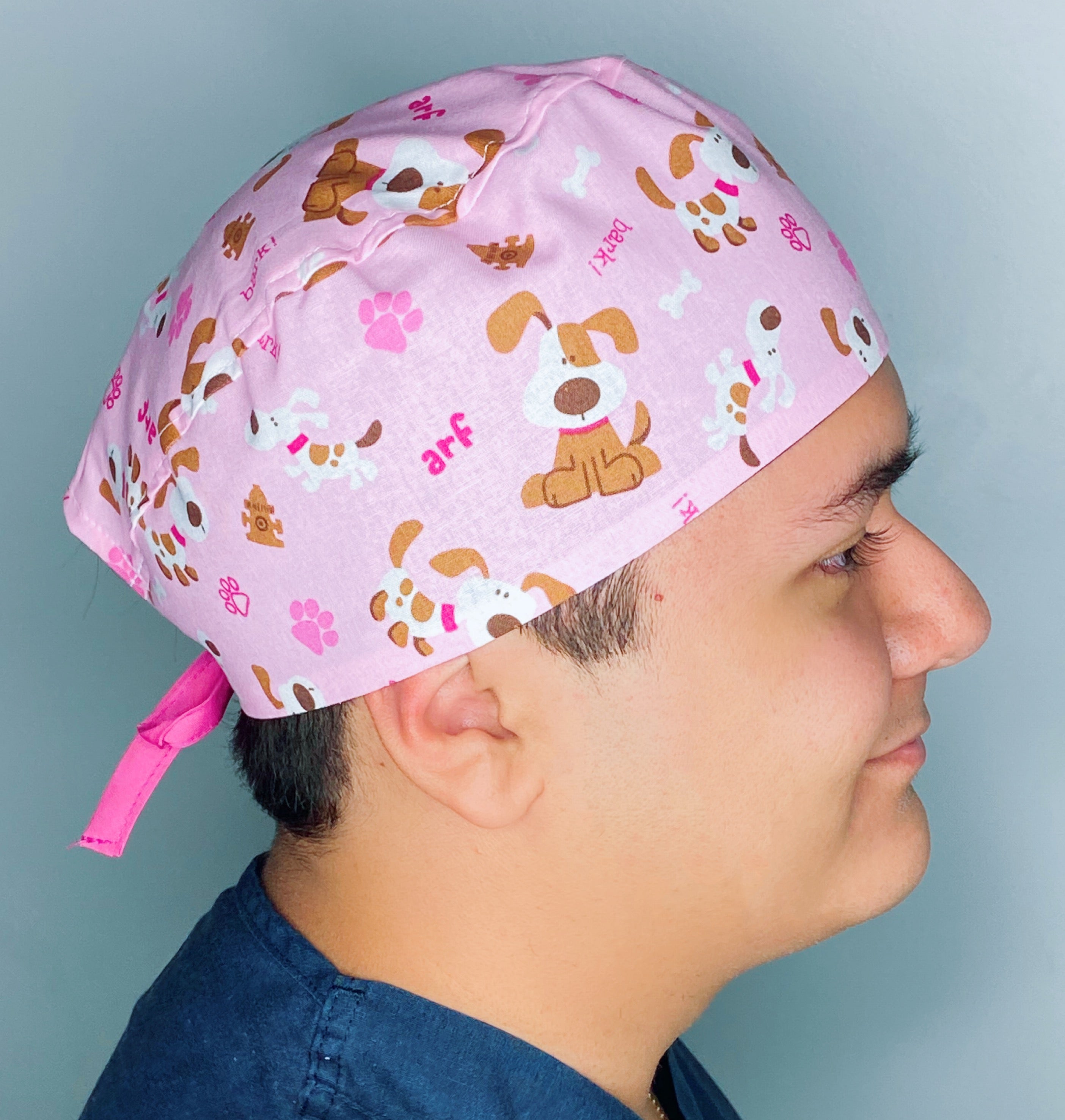 Pups Paws & Bones on Pink Unisex Animal Scrub Cap