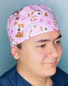 Pups Paws & Bones on Pink Unisex Animal Scrub Cap