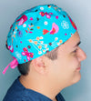 Colorful Birds & Butterflies on Turquoise Unisex Animal Scrub Cap