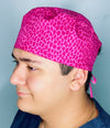 Bright Pink Leopard Print Unisex Animal Scrub Cap