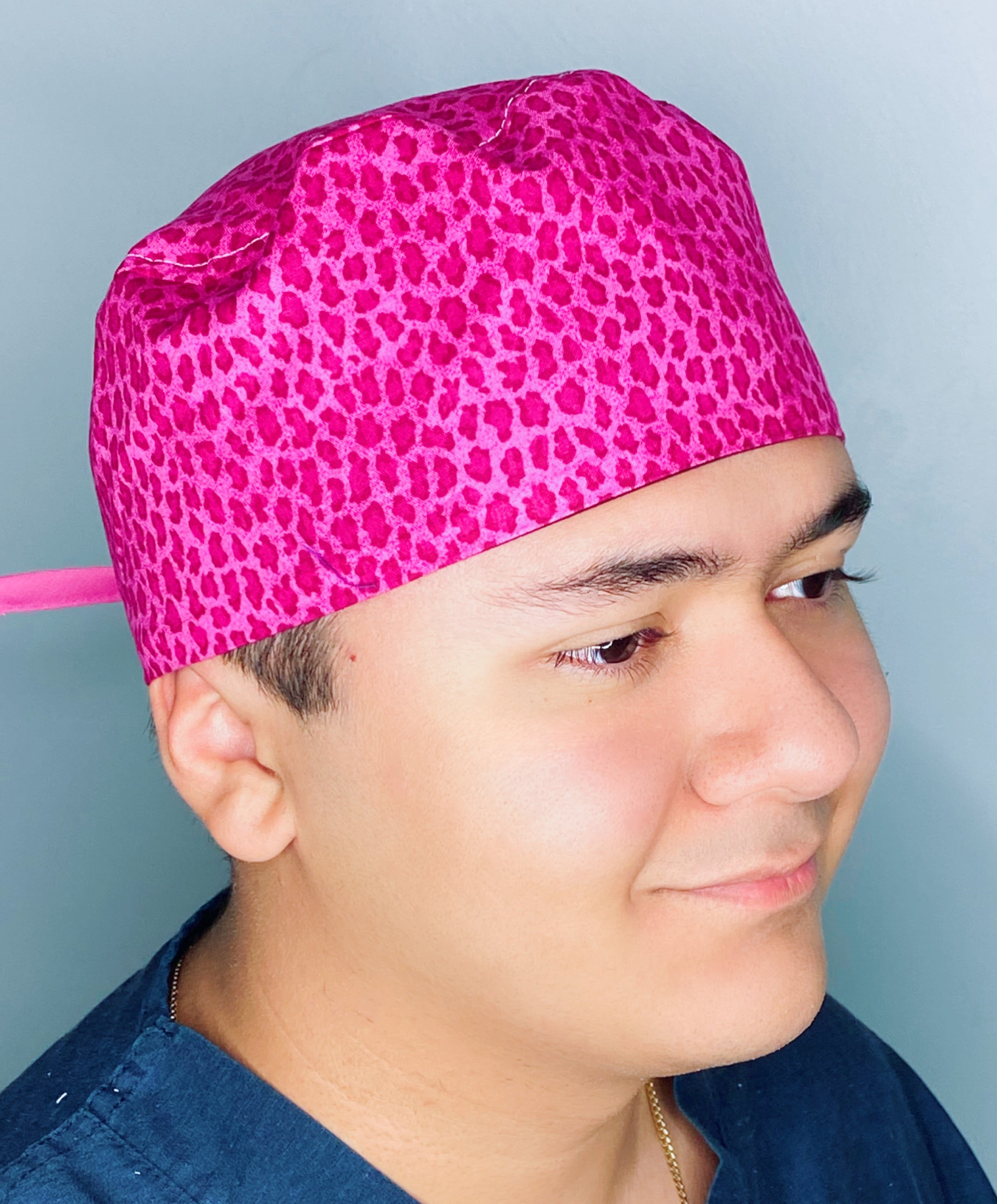 Bright Pink Leopard Print Unisex Animal Scrub Cap