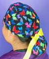 Neon Colorful Butterflies on Tropical Navy Blue Animal Ponytail