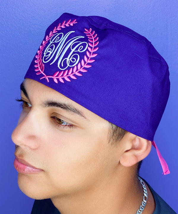 Monogram Initials Personalized Embroidered Custom Solid Color Unisex Scrub Cap