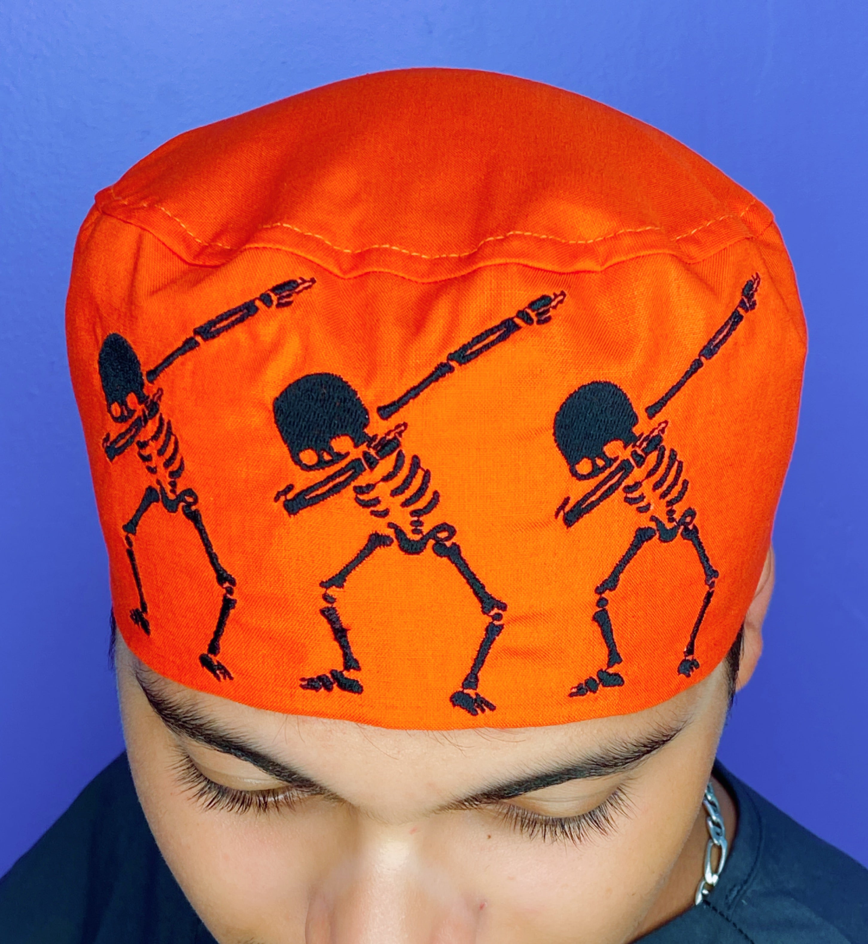 Dabbing Skeleton Halloween Funny Embroidered Custom Solid Color Unisex Scrub Cap