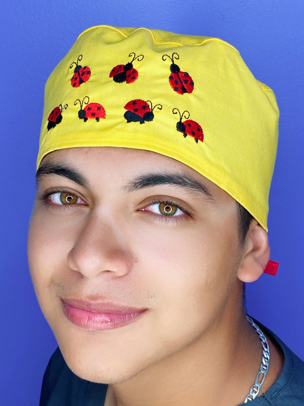 Ladybugs Embroidered Custom Solid Color Unisex Scrub Cap