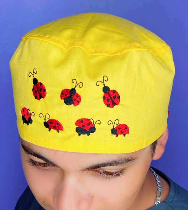 Ladybugs Embroidered Custom Solid Color Unisex Scrub Cap