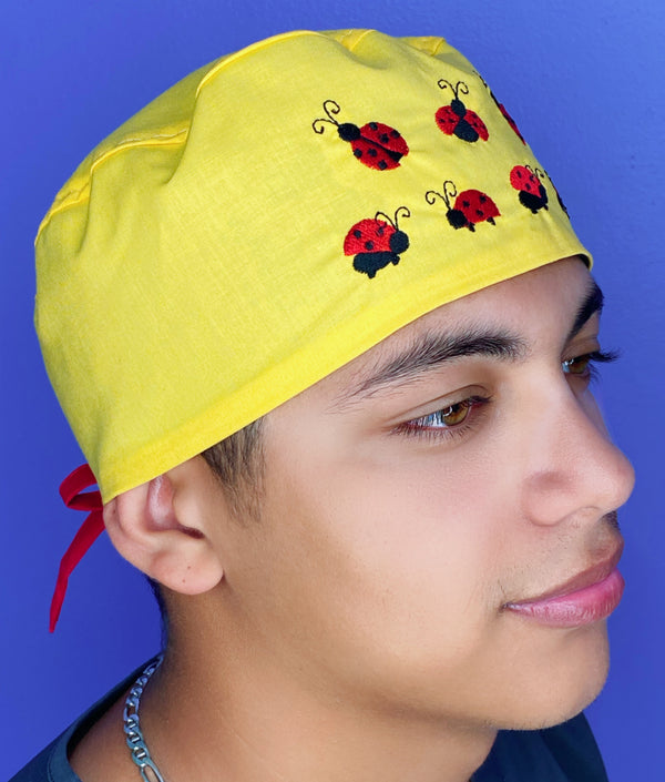 Ladybugs Embroidered Custom Solid Color Unisex Scrub Cap
