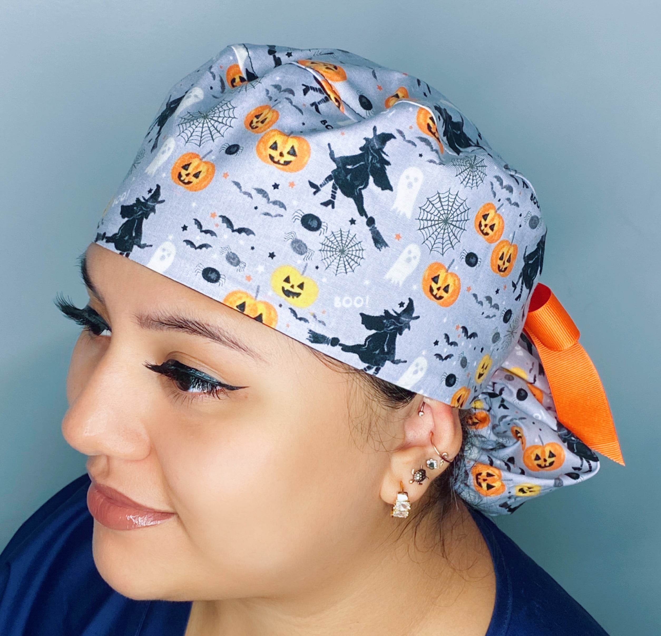 Cute Pumpkins, Witches and Webs Halloween Ponytail