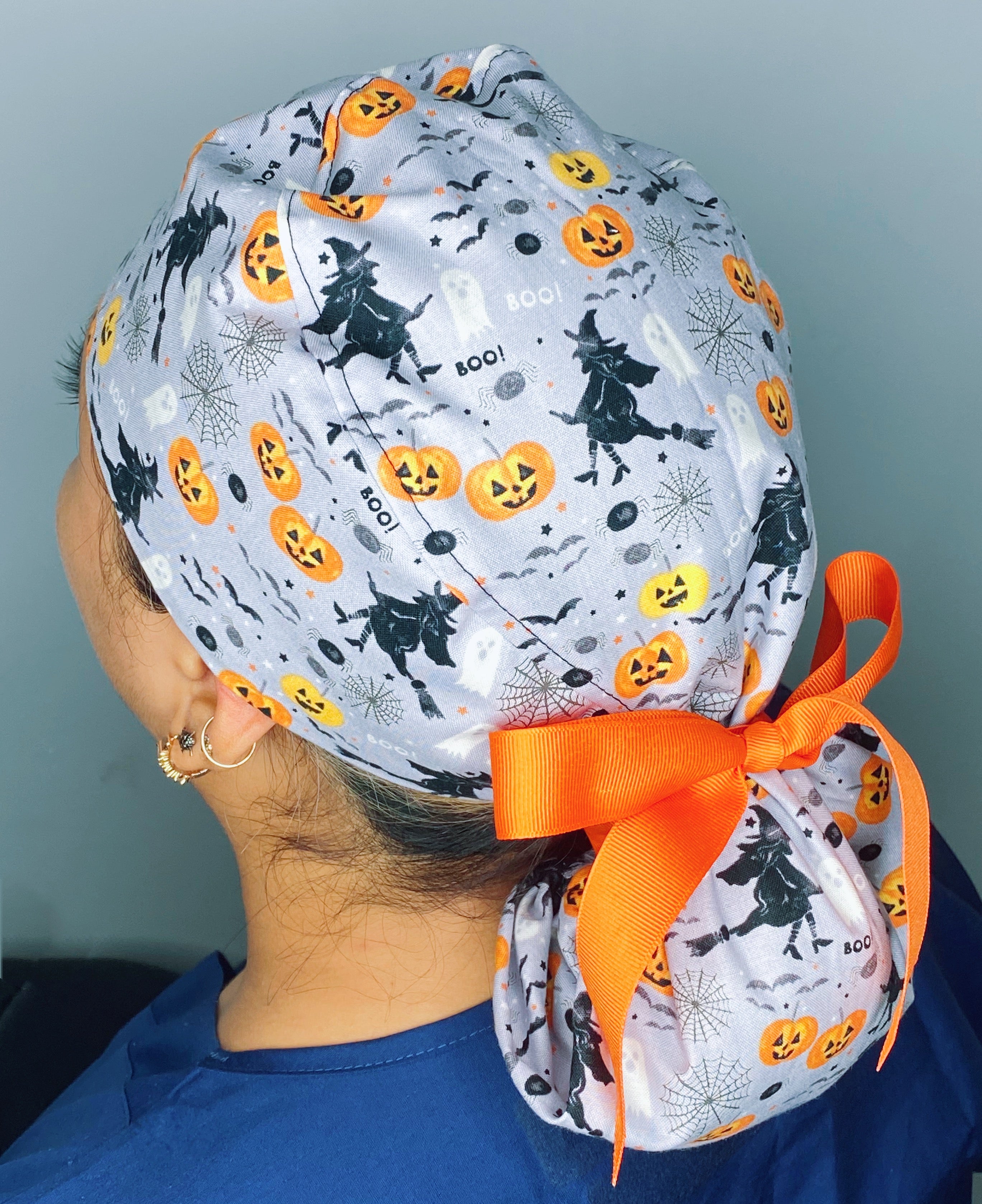 Cute Pumpkins, Witches and Webs Halloween Ponytail