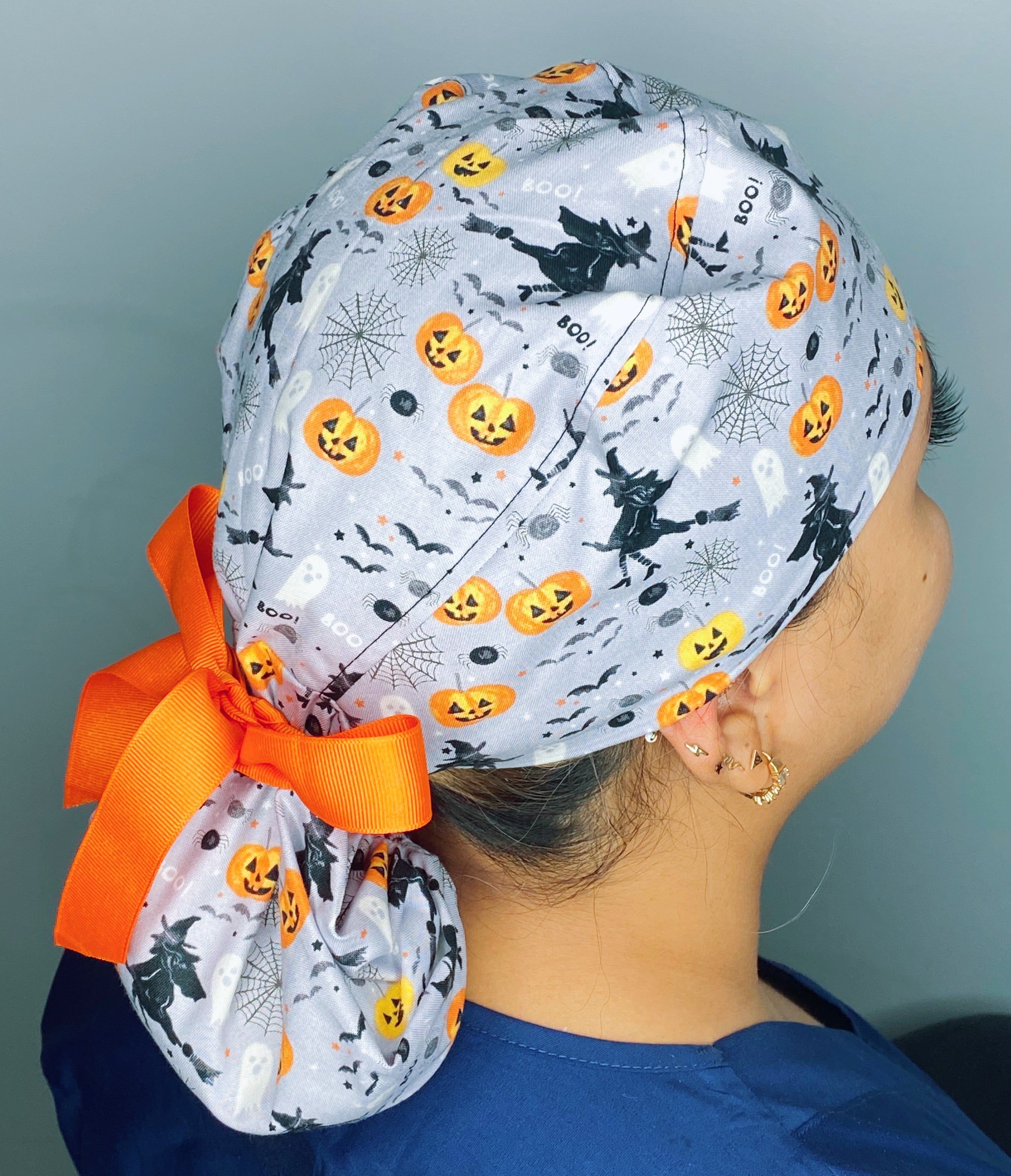 Cute Pumpkins, Witches and Webs Halloween Ponytail