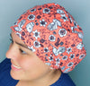 Doodled Flowers & Birds on Coral Orange Floral Euro