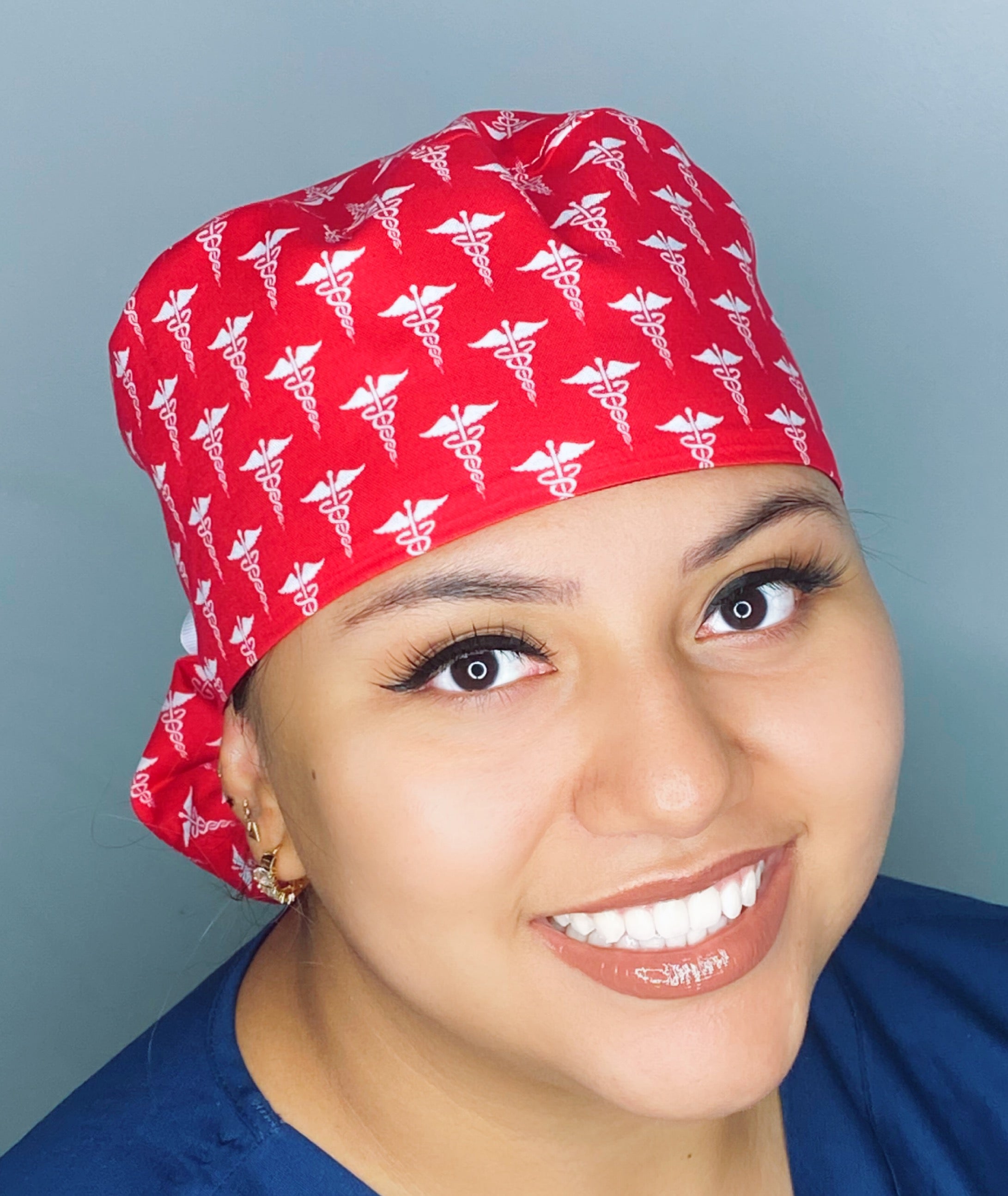 Medical Snake Symbol Caduceus on Red Medical Themed Ponytail