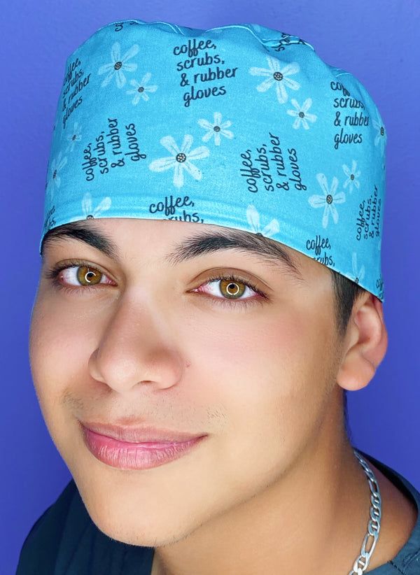 Coffee, Scrubs & Rubber Gloves Funny Unisex Medical Theme Scrub Cap