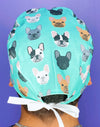French Bulldogs All Over Aqua Unisex Animal Scrub Cap