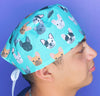 French Bulldogs All Over Aqua Unisex Animal Scrub Cap