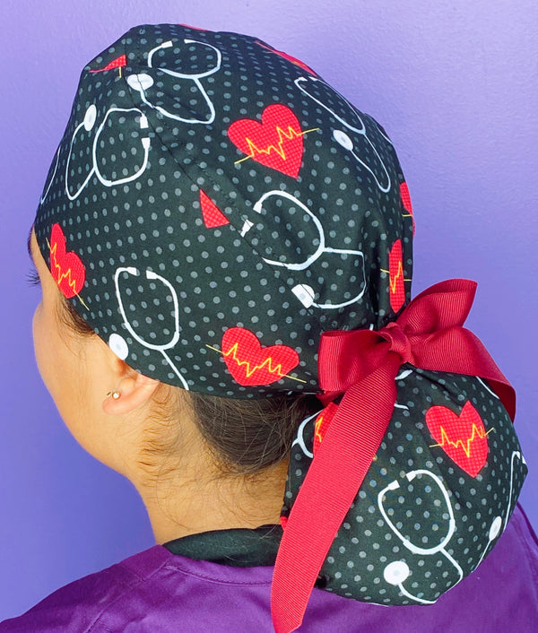 Stethoscopes & EKG Hearts Medical Themed Ponytail