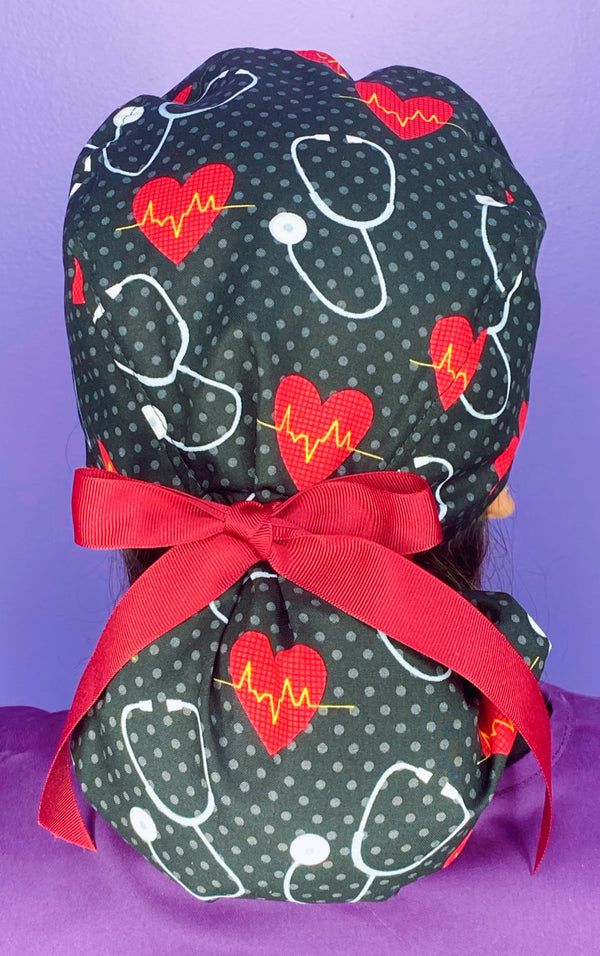 Stethoscopes & EKG Hearts Medical Themed Ponytail