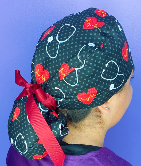 Stethoscopes & EKG Hearts Medical Themed Ponytail