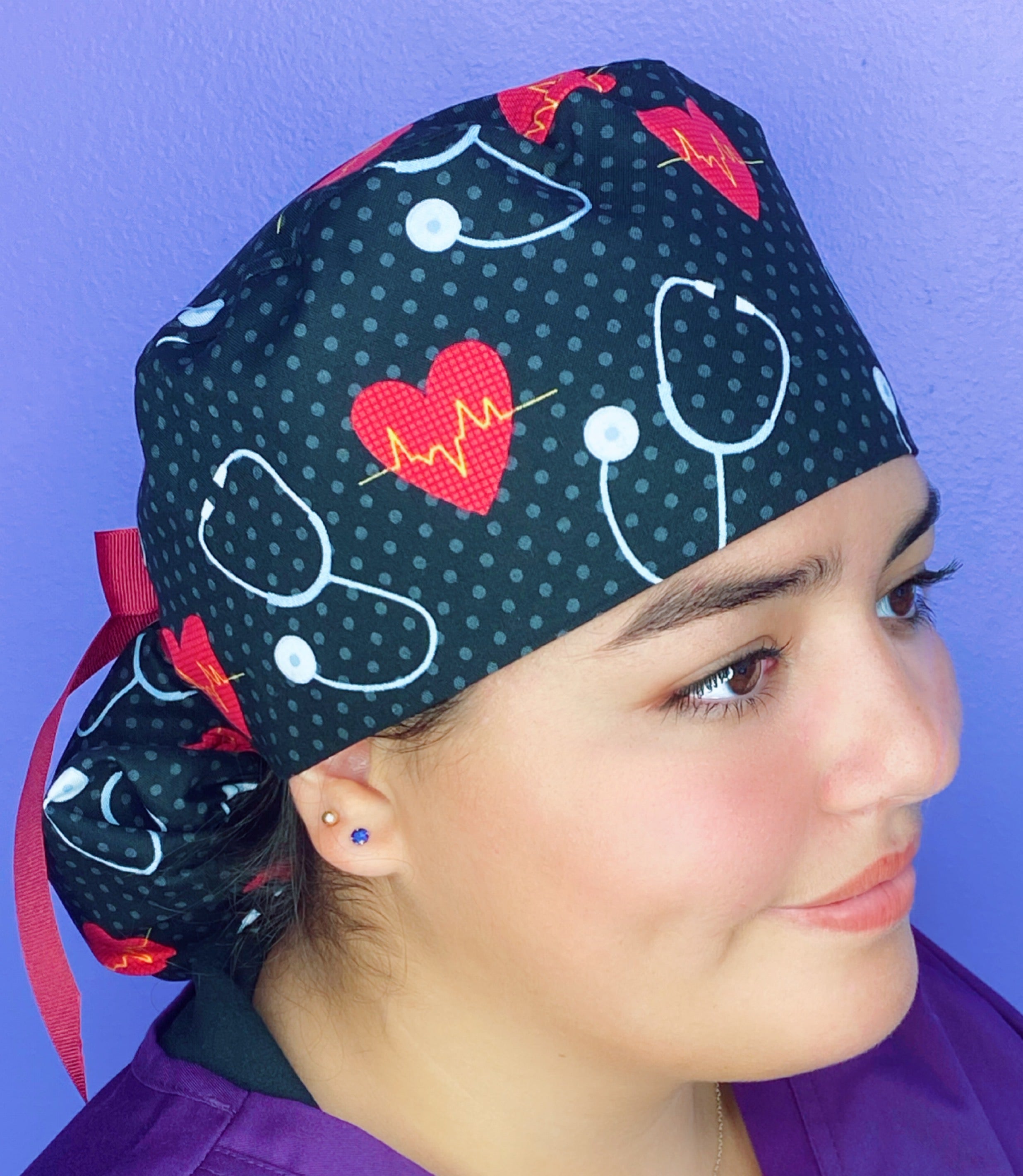 Stethoscopes & EKG Hearts Medical Themed Ponytail