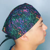 Neon Colored Cat Doodles on Black Unisex Animal Scrub Cap